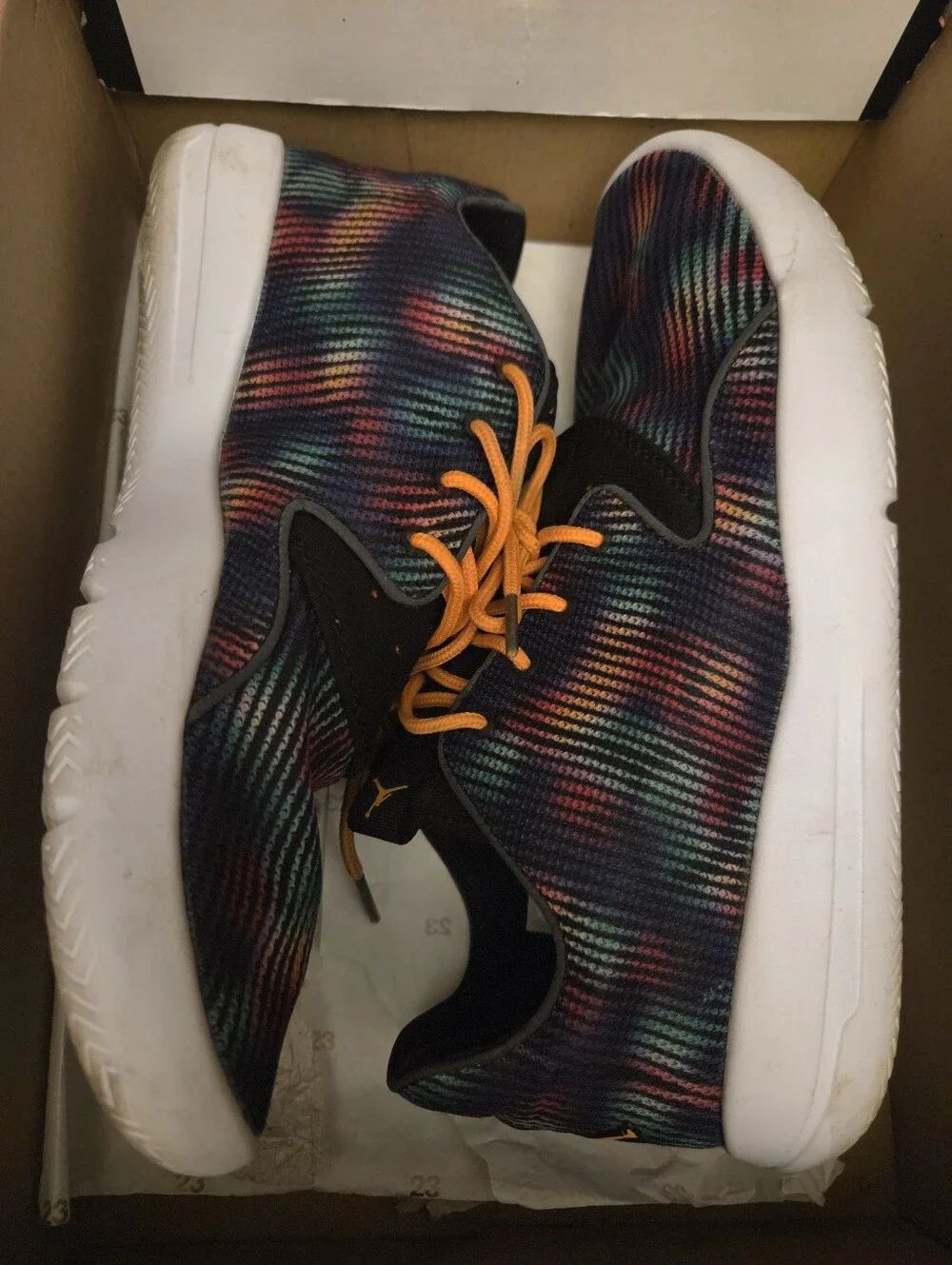 Jordan Low-Top Sneakers in Black with Orange Laces and Multicolor Upper